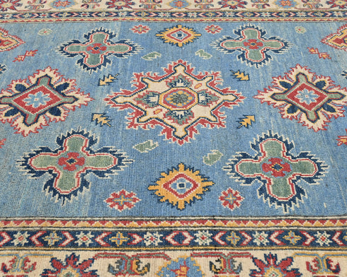 4x6 Blue Kuba Afghan Hand Knotted Wool Area Rug